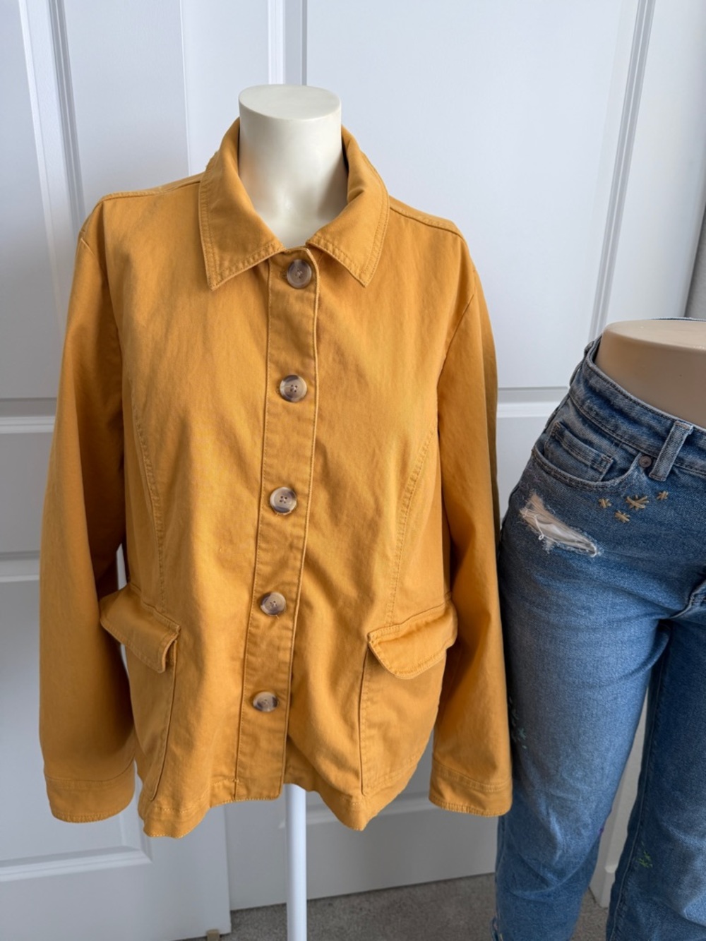 Appleseed's Mustard Yellow Button Up Coat Blazer Cotton Jacket Size Petite XL